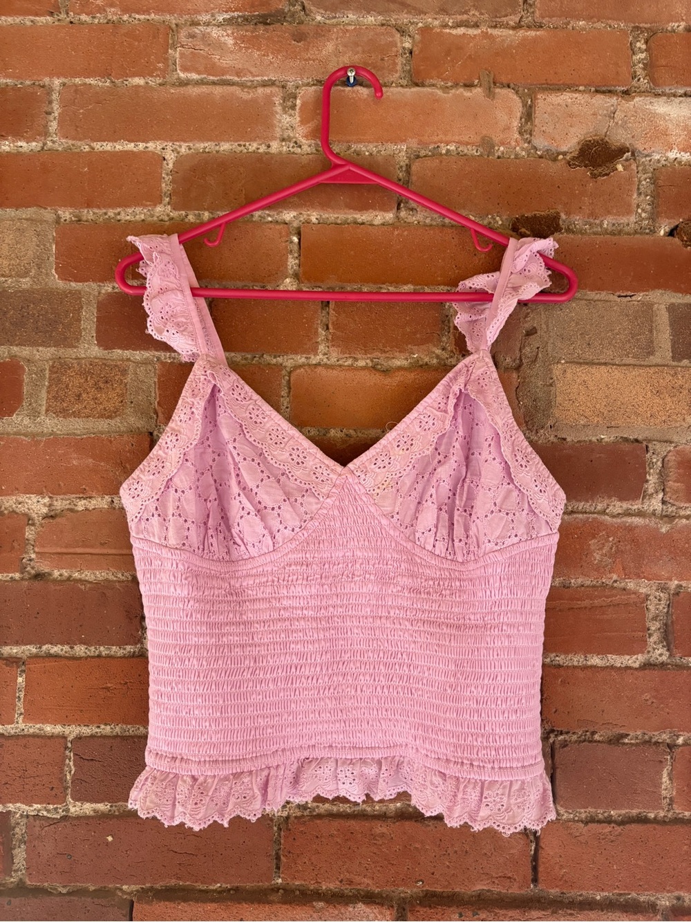 Pink Eyelet Ruffle Cami Top